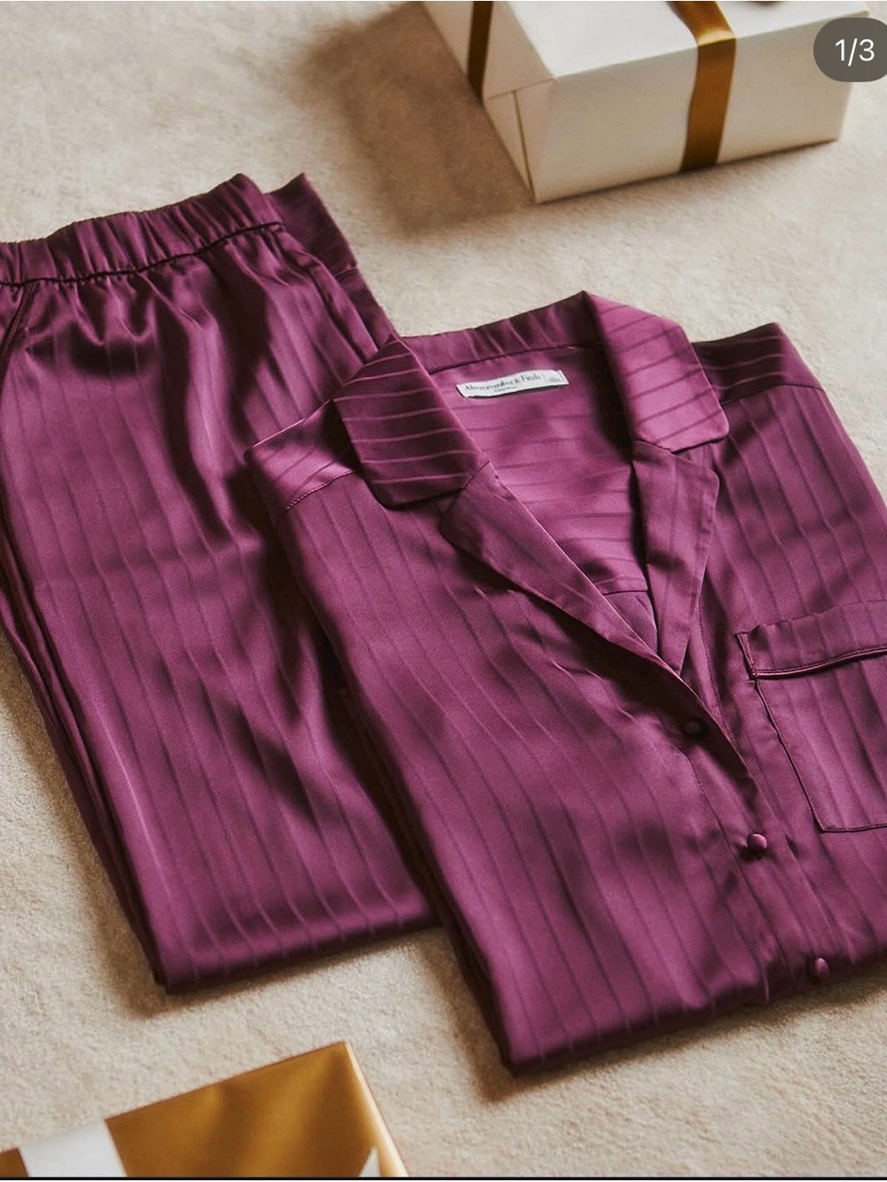 Abercrombie and Fitch Silky Striped Pajama Set in Deep Plum size Small